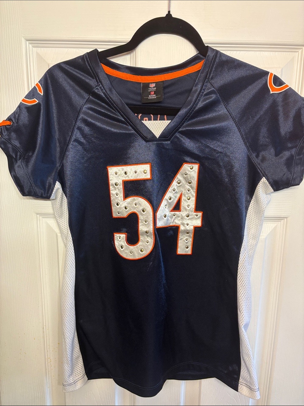NFL Navy, White and Orange Women's #54 Football Jersey